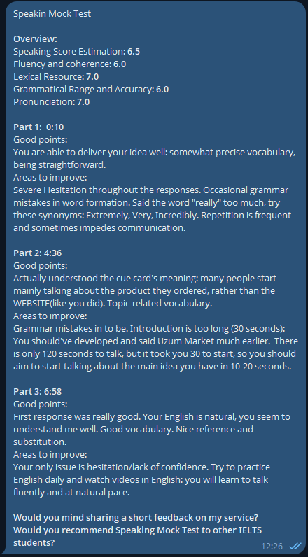 Speaking mock feedback example 1