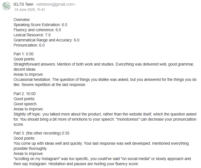 Speaking mock feedback example 5