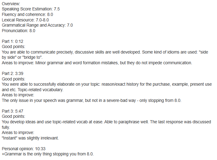 Speaking mock feedback example 6
