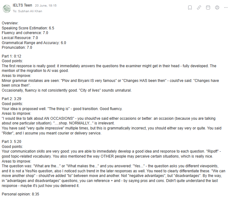 Speaking mock feedback example 7